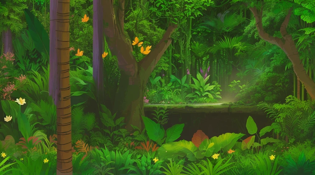 there is a cartoon picture of a jungle with a lot of plants, the background is lush jungle, the jungle at the background, background jungle, in the background is lush jungle, jungle background, at lush forest background, jungle in background, rainforest background, jungle as the background, background lush vegetation, elf forest background, scene inside forest, detailed forest background
