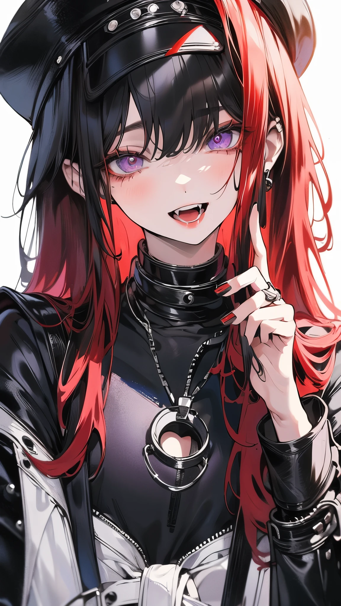 (Top resolution、Distinct_image)top-quality、A girl、​masterpiece、highly detailed, half body, Semi-realistic、purple eyes 、18year old, dark red hair,young 、Exquisite facial features、Facial features ,variation potrait, long  hairstyles, teenage, cool , cold sharp eyes, An expression of despair., lifeless eyes, blood on face, , {Very detailed 8k CG unit wallpaper}, Handsome, solo, female, vampires, dark cloak , loyalty , black clothes 
