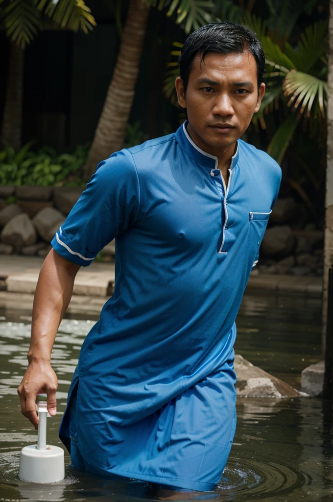 Indonesian man, styled like a water controller avatar, full hd, realistic