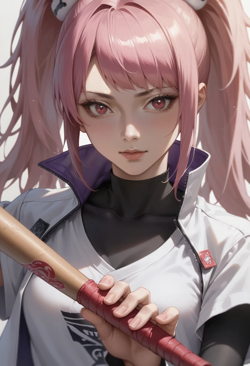 anime girl with pink hair and purple hair holding a baseball bat, misato katsuragi, zero two, gainax anime style, yayoi kasuma, anime manga robot!! anime girl, mirai nikki, biomechanical oppai, portrait ninja gaiden girl, made with anime painter studio, junko enoshima, juri misaki