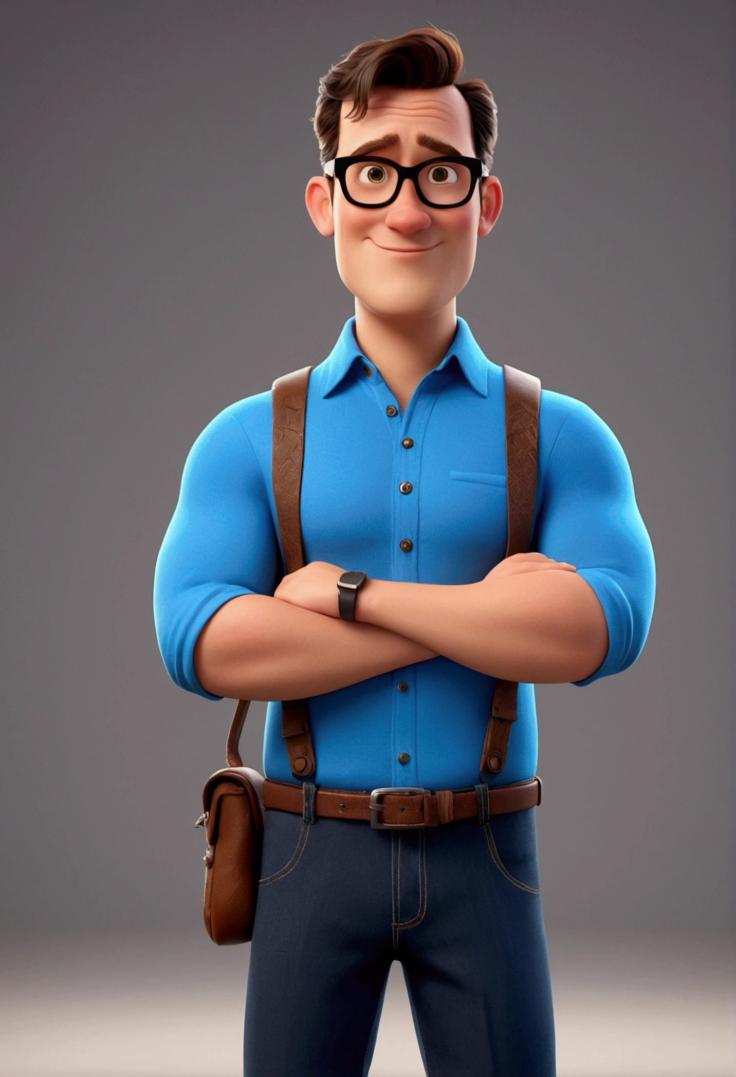 Cartoon character of a man in black glasses and blue shirt, animation character, stylized character, animation style rendering, 3d stylized, Arnold Maya rendering, Stylized 3D rendering, toon render screenshot, 3d character, 3d character, Stylized 3D rendering, 3D character rendering, cartoon character, Personagem de close up, character posing, (Pixar-style) (master part:1.2) (bokeh) (best qualityer) (skin detailed) (detailed texture) (8k) (Argilla) (cinematic lighting) (sharp focus