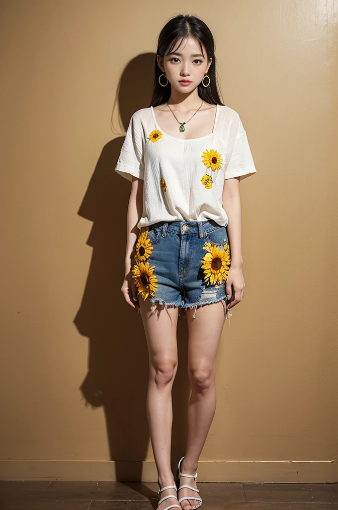 Use real corn and sunflowers as design elements，It is possible to create clothing that is both fashionable and natural。Here are some clothing design concepts based on real corn and sunflowers.： Sunflower Applique Dress：Design a dress inspired by real sunflowers。The skirt can be in orange or，There are three-dimensional sunflower petals on it，Mimics the appearance of a real sunflower。Pair it with a pair of simple sandals，Perfect for summer wear。 Corn leaf pattern top + jeans：Design a top with a corn leaf pattern on the top，Can be printed，It can also be embroidered。Top color can be green or beige，搭配一条jeans，Casual and personalized。 Sunflower and corn patchwork skirt：Design a Skirt，Combine the elements of sunflower and corn in a splicing way。It can be a combination of sunflower pattern fabric and corn pattern fabric，Or use sunflower and corn prints。 Corn embellished shorts + Loose shirt：Design a pair of shorts，Shorts decorated with corn-shaped beads or sequins。Wear with a loose shirt，The shirt color can be chosen to match the shorts，The overall shape is relaxed and lively。 Sunflower and corn accessories：If you want a more low-key look，You can choose some accessories with sunflowers or corn as elements.，Such as necklaces、Earrings or bracelets，As the finishing touch of the overall match。