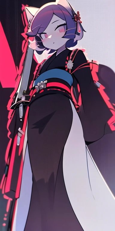 (masterpiece,best quality,ultra_detailed,highres,absurdres:1.2),  limbus company, sketch,  1girl , cat, anthro, kimono, (rain, overcast, sword:1.1)