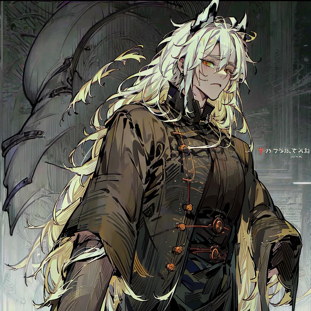 ((1Boy)) (Dogboy)) ((Jujustu Kaisen style))

Inu has long white hair that goes to his ankles, he has a scar across his left eye, his eyes are green, he has wolf ears, and a wolf tail, he dresses in a gothic victorian style, while still having the energy of a golden retriever, he is 6’9, , yet muscular, jujutsu kaisen style. 