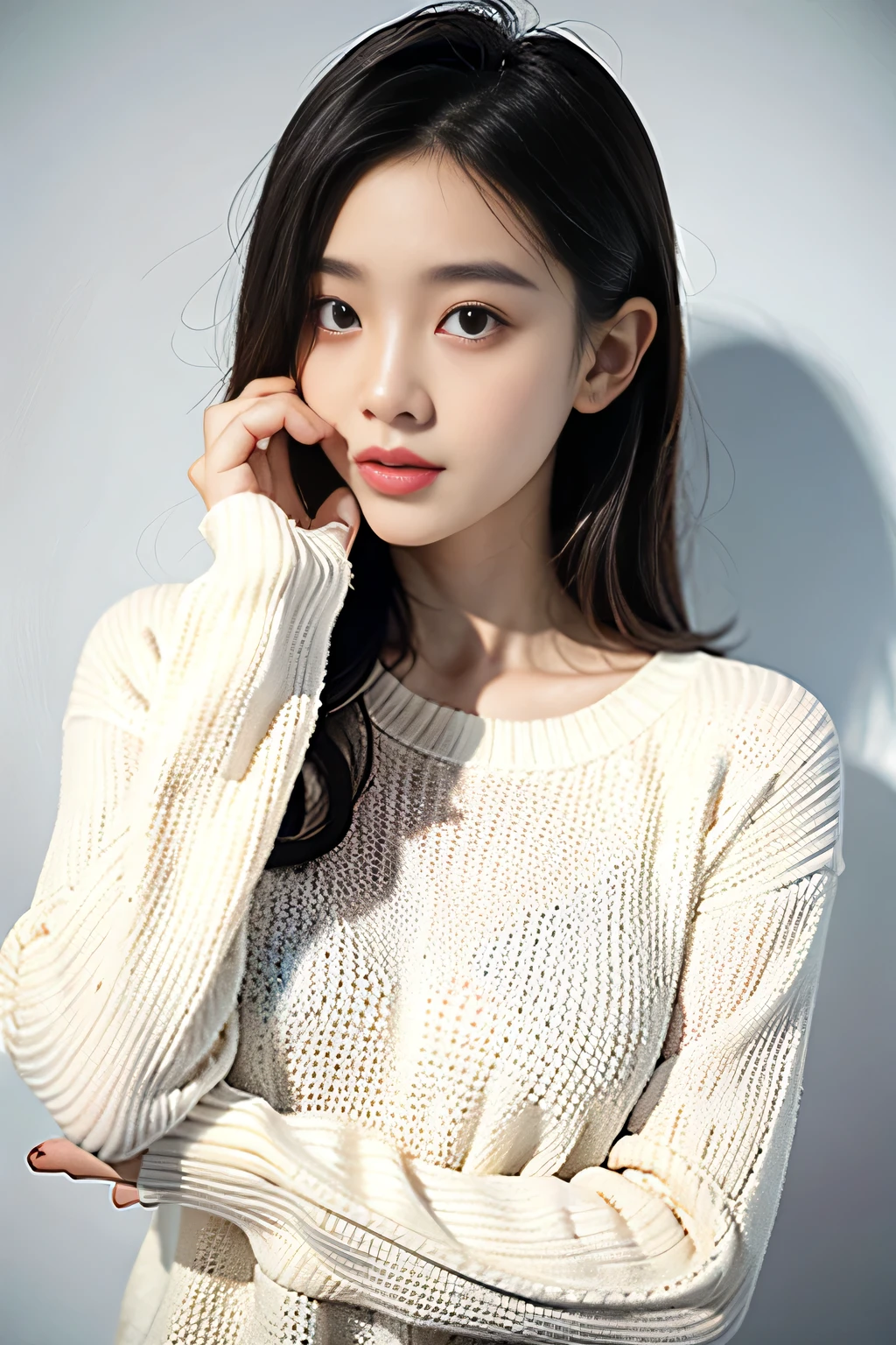 One girl,sweater,White Background,