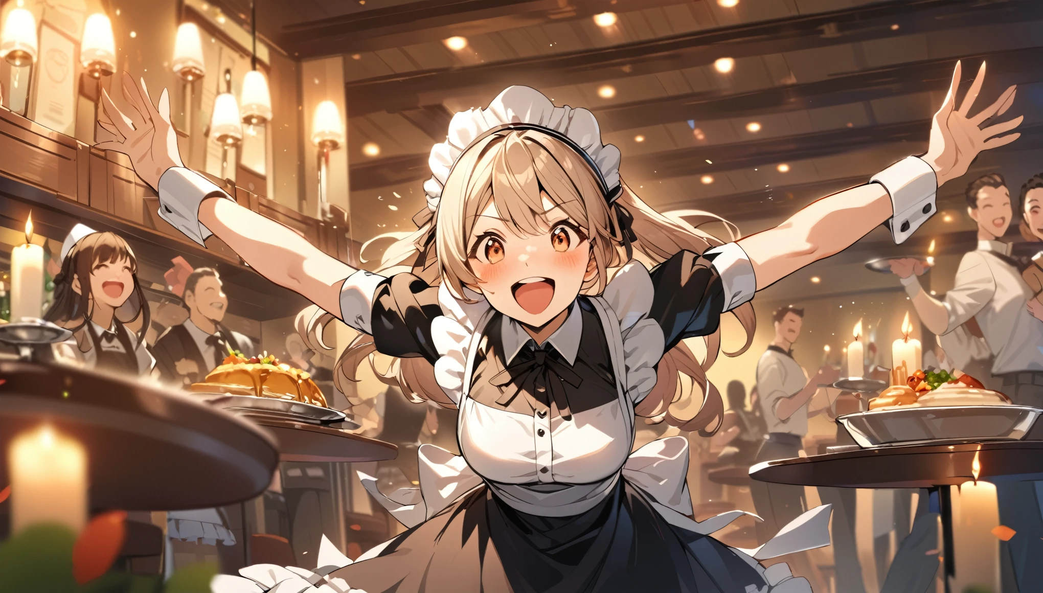 ((Woman)), ((Waitress)), ((Maid)), ((Submission)), Restaurant, Candles, ((Excited)), Peoples, Happy, HD, High Resolution, 4K