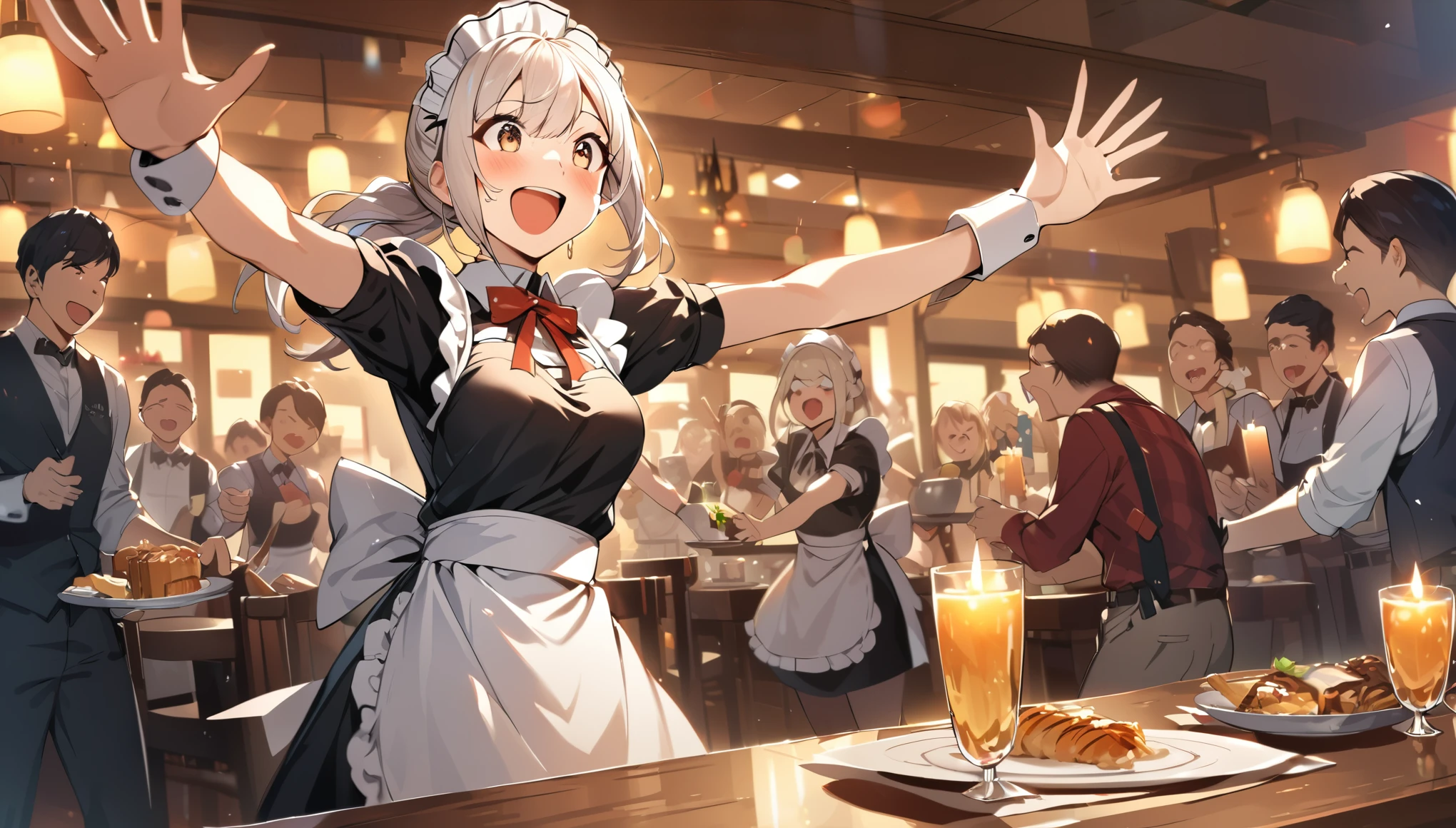 ((Woman)), ((Waitress)), ((Maid)), ((Submission)), Restaurant, Candles, ((Excited)), Peoples, Happy, HD, High Resolution, 4K