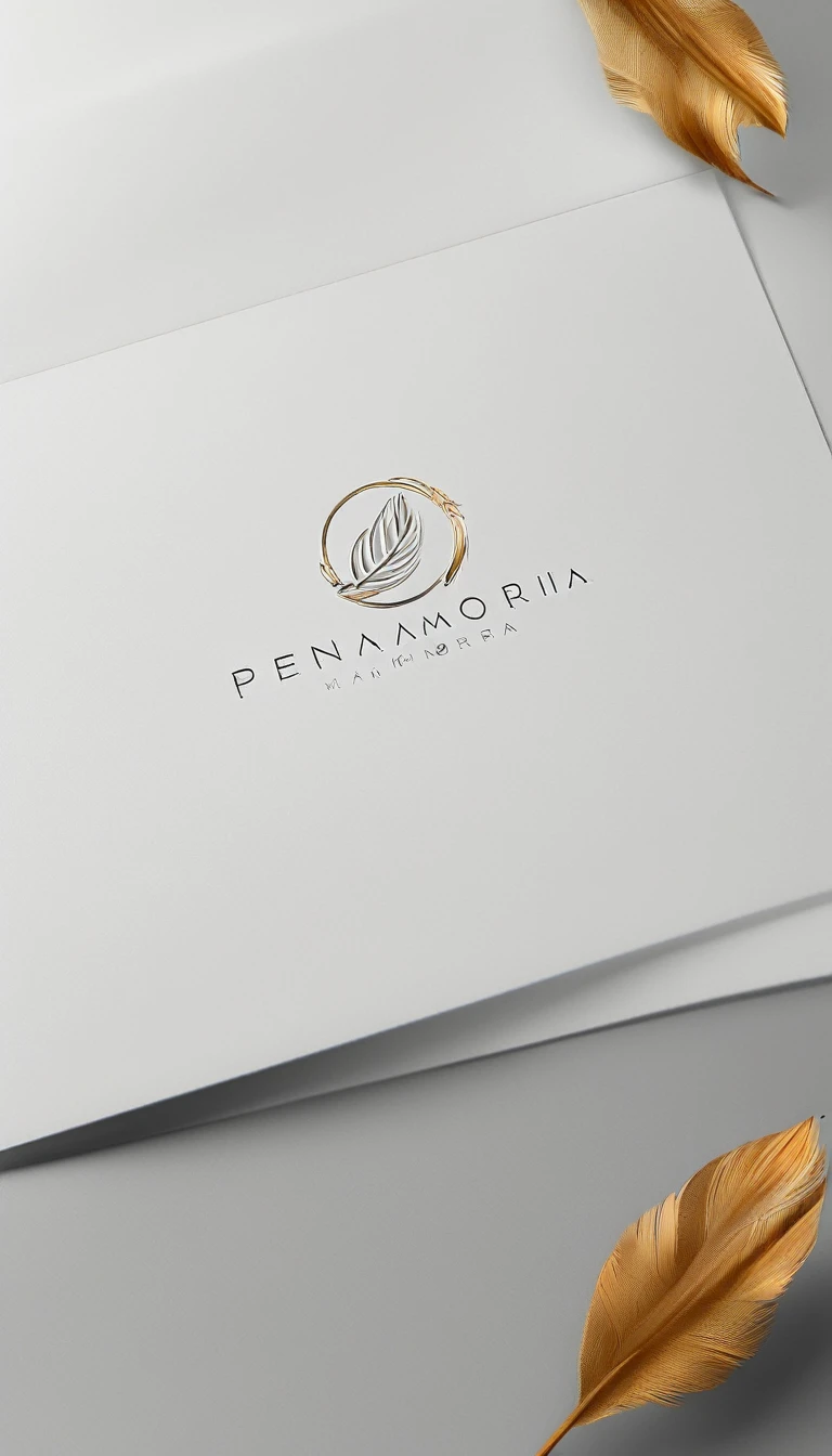 A minimal, modern, simple, cinematic logo design for the brand “Penamemoria". Create a modern, minimalistic, high-quality, logo of a feather that convey a sense of memories and dreams