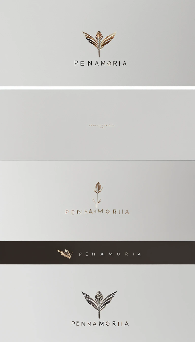 A minimal, modern, simple, cinematic logo design for the brand “Penamemoria". Create a modern, minimalistic, high-quality, logo of a feather that convey a sense of memories and dreams