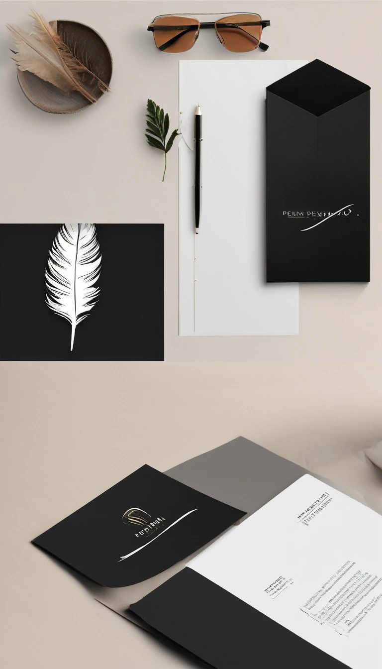 A minimal, modern, simple, cinematic logo design for the brand “Penamemoria". Create a modern, minimalistic, high-quality, logo of a feather that convey a sense of memories and dreams