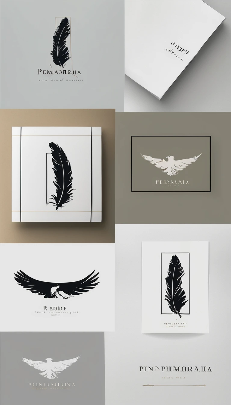 A minimal, modern, simple, cinematic logo design for the brand “Penamemoria". Create a modern, minimalistic, high-quality, logo of a boy-feather
