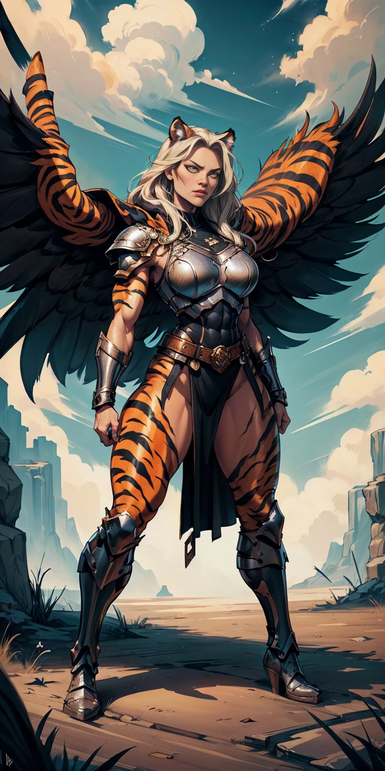 1 Girl (implying one person, likely female)
Full Body: Standing with perfect symmetry
Muscular Build: Strong and defined physique
Turned Arms: Muscular arms positioned behind her back
Theme:
Epic Fantasy: Set in a fantastical world
Asgard: Inspired by Norse mythology (can be subtle or more prominent)
Valkyrie/Lady Knight: Combining elements of a fierce warrior and noble protector
A motif incorporated into her armor, clothing, or environment (tiger stripes, or a tiger pelt cloak)
Visual Style:
Hyper Realistic: Incredibly lifelike detail
Masterpiece: Exceptional quality
8K Resolution: Sharp and high definition
Detailed Drawing: Intricate and richly textured
Superior Quality: The best possible rendering
Epic Composition: Dramatic and visually stunning