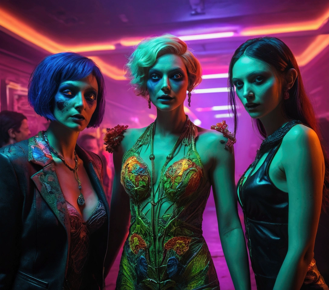 Octane render. Hyper detailed, ultra realistic. Soft illumination 4k post-processing --w 3840 --h 2160
a big fabulous party between zombies and humans, celebrating, psychedelic colors, neon colors ,vibrant colors, zombie females Crazy music,iridescent glowing colors , epic,hyper detailed lighting,wires, pipes, greebles, wires, plants, in the style of aeon flux and matt mahurin and robert mapplethorpe cinematic mood
a big fabulous between zombies and humans, celebrating, psychedelic colors, neon colors ,vibrant colors,