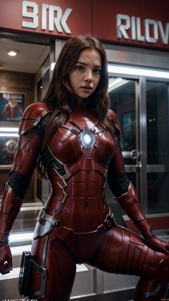 mervel movie poster lisa blackpink in ironman suit fight with spiderman ,cinematic