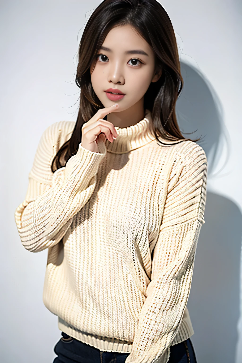 One girl,sweater,White Background,