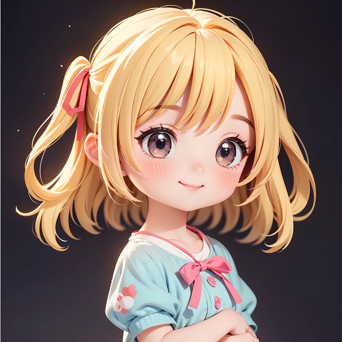 Super Chibi Character:1.8、wearing cute sandals、background:Simple all over、Blonde Hair、Cute 7 year old girl、Random cute outfits、Short legs、Sandals with ribbon、Cute pose、Super Happy Smile:1.8
