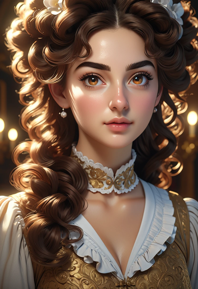 A beautful jewish women with a thick bush unibrow and a large bulbous nose. brown hair that is extremy curly and kinky,  Ultra HD, with Rococo he symmetrical face, photorealistic photography, path tracing, specular lighting, and volumetric face light enhance the details. The scene is captured in maximum quality, masterpiece, 8K high resolution, and top quality.
