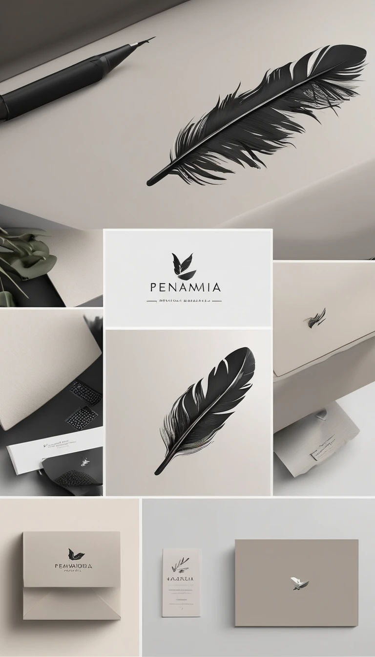 A minimal, modern, simple, cinematic logo design for the brand “Penamemoria". Create a modern, minimalistic, high-quality, logo of a boy-feather
