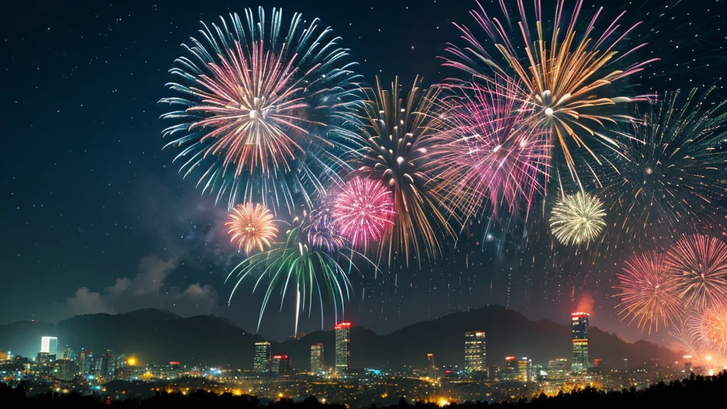 Mountain night firework anime picture