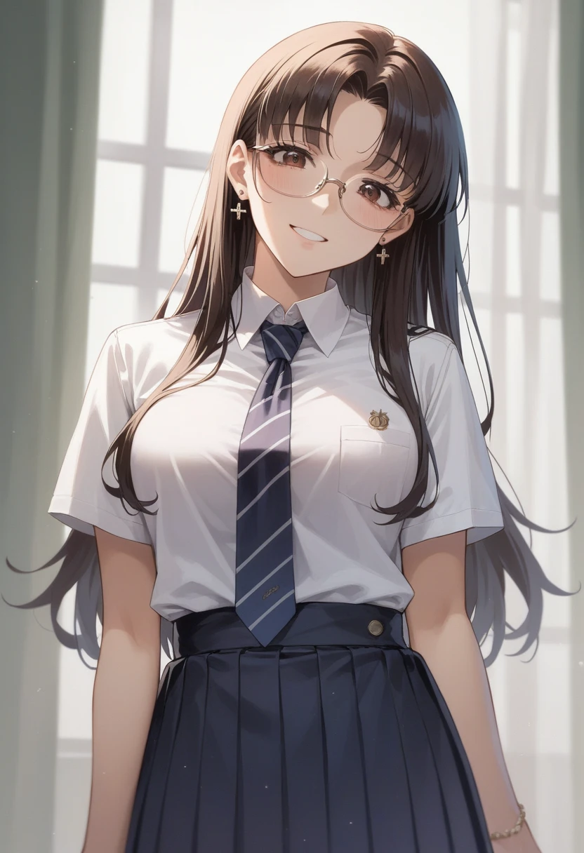 anime girl in a  with a tie and glasses, inspired by Rei Kamoi, inspired by Un'ichi Hiratsuka, in anime style, marin kitagawa fanart, inspired by Matsumura Goshun, misato katsuragi, in an anime style, beautiful anime high school girl, yandere. tall, anime style character, anime moe artstyle