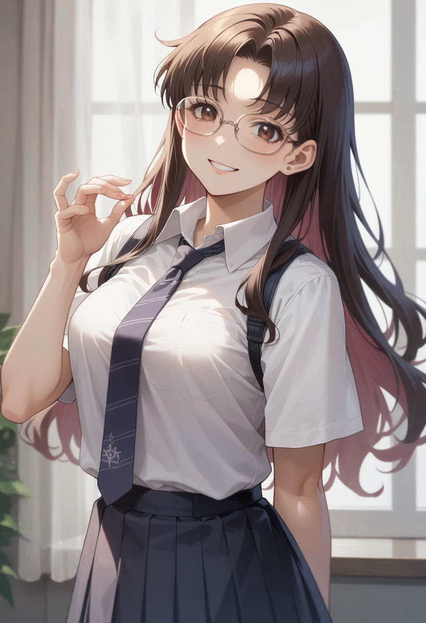 anime girl in a  with a tie and glasses, inspired by Rei Kamoi, inspired by Un'ichi Hiratsuka, in anime style, marin kitagawa fanart, inspired by Matsumura Goshun, misato katsuragi, in an anime style, beautiful anime high school girl, yandere. tall, anime style character, anime moe artstyle