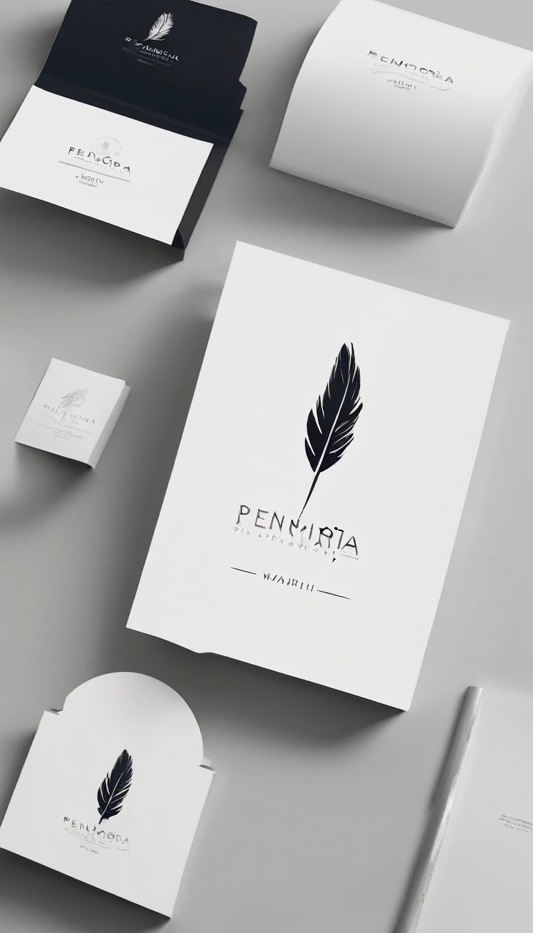 A minimal, modern, simple, cinematic logo design for the brand “Penamemoria". Create a modern, minimalistic, high-quality, logo of a feather that convey a sense of memories and dreams