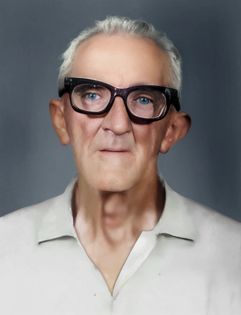 there is a man with glasses and a white shirt posing for a picture, portrait of ultra realistic, realistic portrait photo, colorized portrait, realistic studio portrait, Senior 3D Rendering Artist, d. b. Cooper, photo realistic portrait, real life portrait, photorrealistic portrait, realistic portrait photography, detailed portrayal, inspired by Leo Leuppi, david normal. photorrealistic