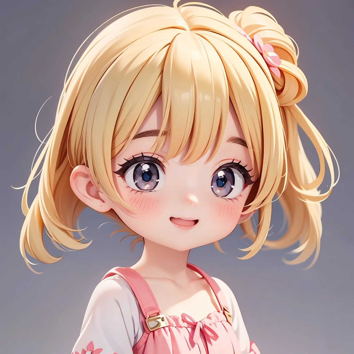 Super Chibi Character:1.8、wearing cute sandals、background:Simple all over、Blonde Hair、Cute 7 year old girl、Random cute outfits、Short legs、Sandals with ribbon、Cute pose、Super Happy Smile:1.8