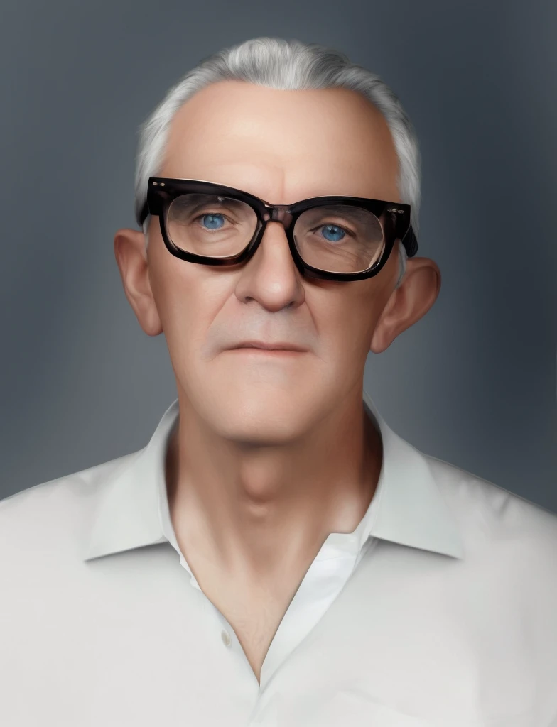 there is a man with glasses and a white shirt posing for a picture, portrait of ultra realistic, realistic portrait photo, colorized portrait, realistic studio portrait, Senior 3D Rendering Artist, d. b. Cooper, photo realistic portrait, real life portrait, photorrealistic portrait, realistic portrait photography, detailed portrayal, inspired by Leo Leuppi, david normal. photorrealistic