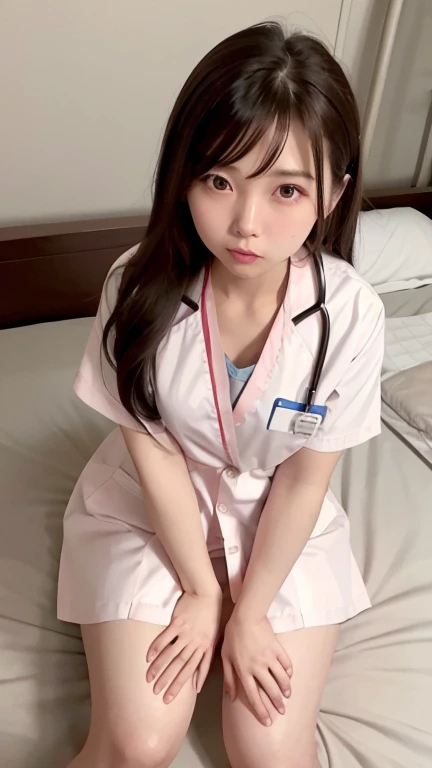 Brown Hair、Long Hair、Nurse uniform、In the hospital、H Cup、Duck mouth、Open Mouth、Japanese、Model in her 20s、whole、Sitting、H Cup、bed、Stethoscope、Have a medical record、The upper part of the chest is visible、Panty shot、Has a fox's tail and ears