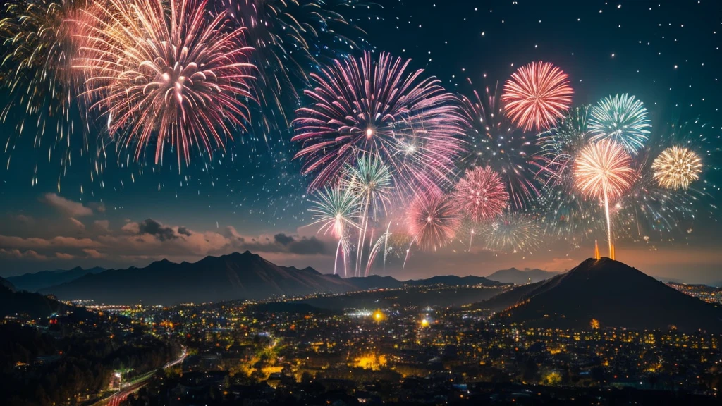 Mountain night firework anime picture