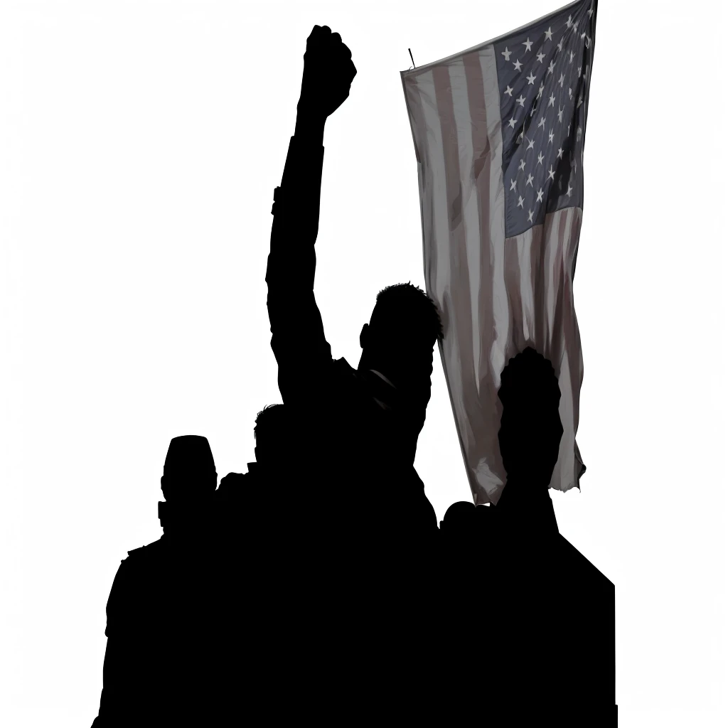 someone holding a flag in the dark, next to which a man stands, Flag in hands up, Flag in the right hand, raised a damn American flag, Flag in hands, flag, Fotoillustration, patriotism, American flag in the background, Fists in the air, freedom, American flag in the background, Patriot,  combatant, Patriotic