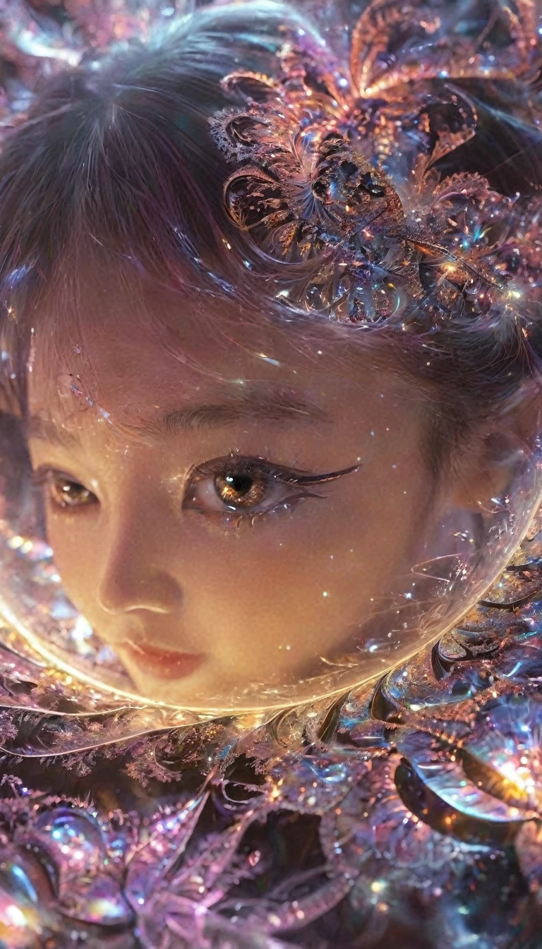 Eye close-up, Fractal,Luminescence,1 Girl,Shiny, Veela, 非常精细的Luminescence量子点, alien