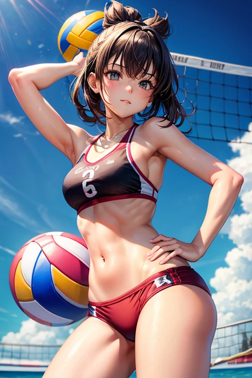 Make a girl in a bikini playing volleyball