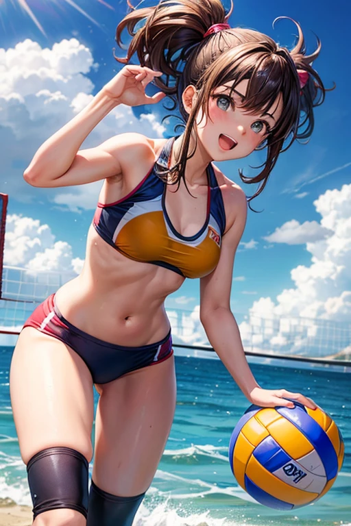 Make a girl in a bikini playing volleyball