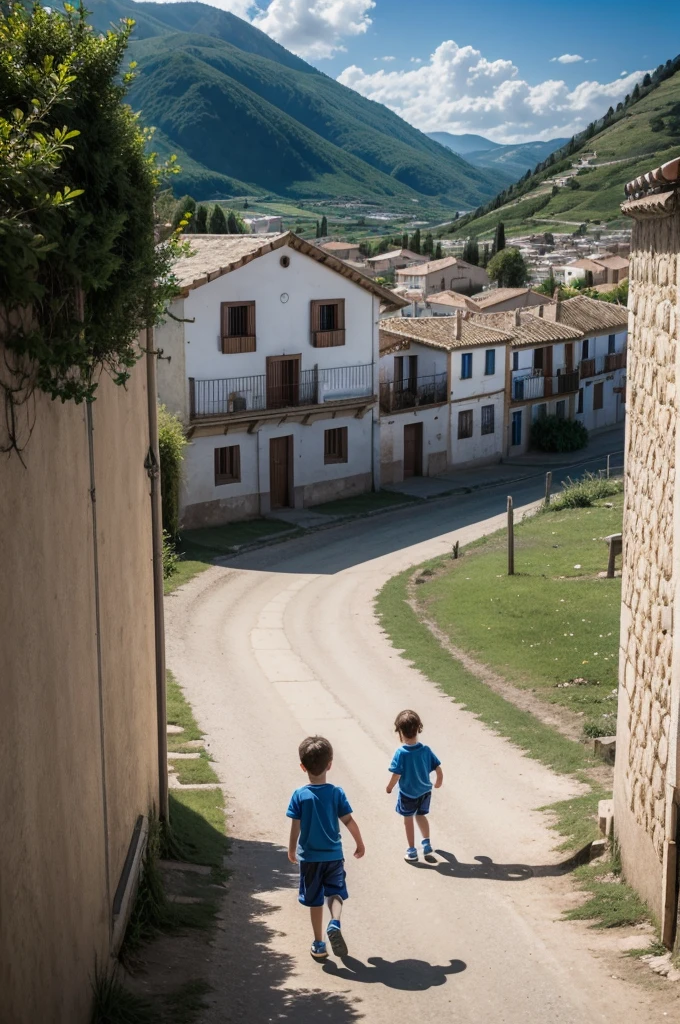  Scene in Frias, spain: Create an image of a rural Spanish town, with children playing outdoors or a local football field.