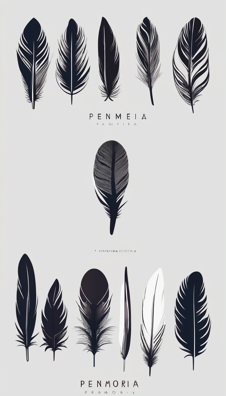 A minimal, modern, simple, cinematic logo design for the brand “Penamemoria". Create a modern, minimalistic, high-quality, logo of a feather-bird