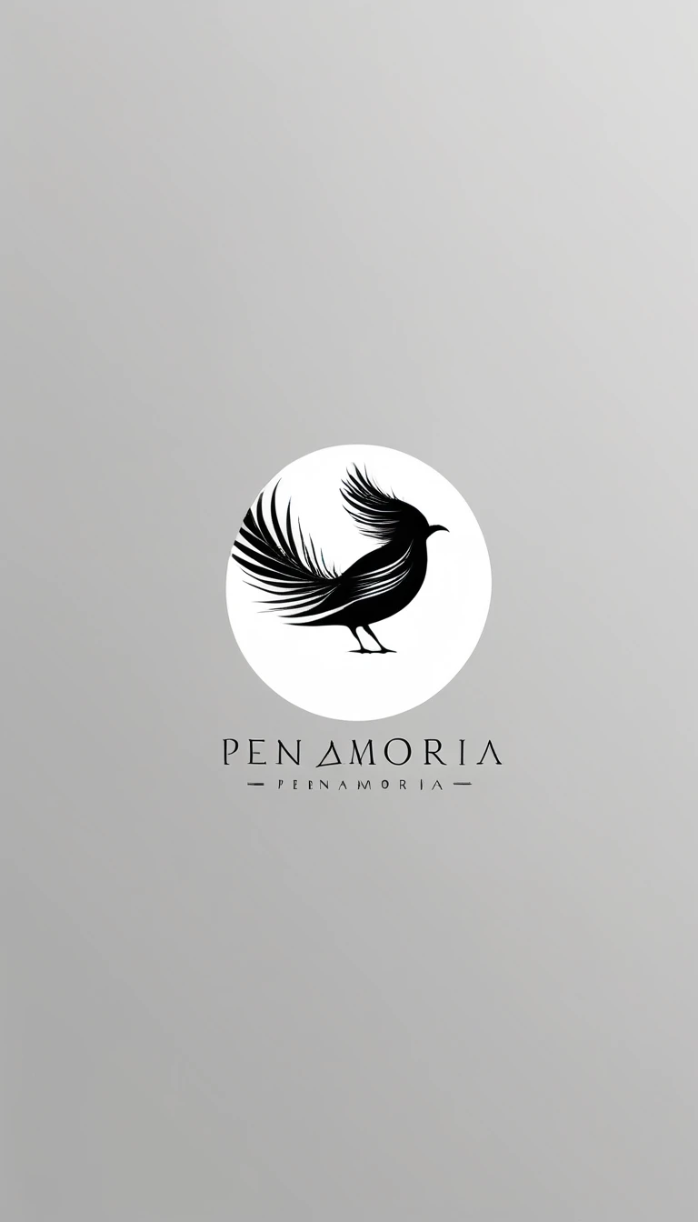 A minimal, modern, simple, cinematic logo design for the brand “Penamemoria". Create a modern, minimalistic, high-quality, logo of a feather-bird