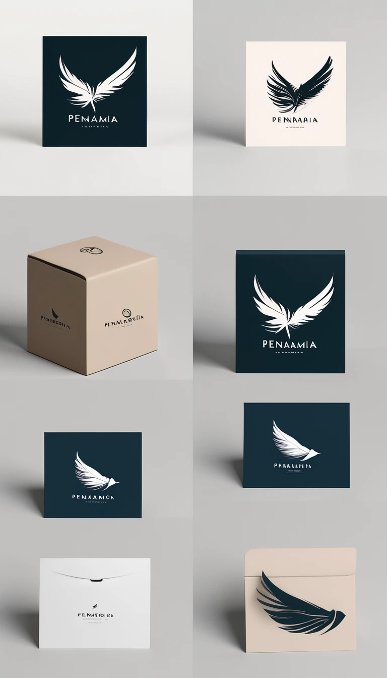 A minimal, modern, simple, cinematic logo design for the brand “Penamemoria". Create a modern, minimalistic, high-quality, logo of a feather-bird