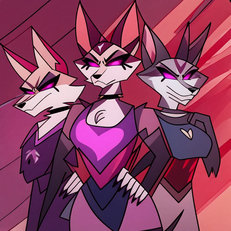 (masterpiece, best quality:1.2), group of Vortex female hellhounds, a couple of female bodyguards, wolves, furry, helluva boss, hypnotized with glowing purple eyes, angry serious face, wearing futuristic armor, using a Pulse Rifle, Energy Rifle, Futuristic assault rifle, hell streets background