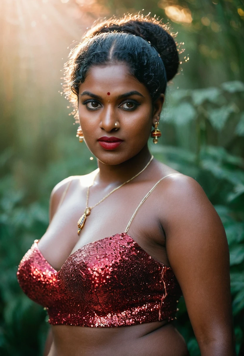 (((photo of a ancient kerala nude goddess ))), (((black kali))) , (((Half Body))), (((very dark skin))), (((45 years old))), (((((very dark nipple and areola))))) (((plus size chubby tall))), (((huge busty milky wet big massive boobs))), (((nude thick thigh))), (((ancient black mini skirt))), ((black skin dark body)), (((red ornaments))), (((depth of field))), ((( flame bokeh))), (((rain))), ((( flashing light leaks))), (((divine))), photorealistic,photo, realism, Getty Images, RAW candid cinema, 16mm, colour graded portra 400 film, remarkable colour, ultra realistic, textured skin, remarkable detailed pupils, realistic dull skin noise, visible skin detail, skin fuzz, dry skin, shot with cinematic,light leaks, RAW Image, DOF, depth of field,bokeh