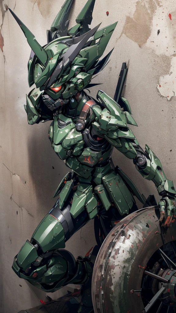 , Advanced Details, high quality, 最high quality, High resolution, 1080P 、Bleeding from the wound、Sexy Eyes、Wearing green and black、cute((The whole body is sweating))(Equipped with a damaged battle suit....)(Dark green armor)(Broken Armor)Black Hair、Chiquita、short hair、Open your mouth、Painful expression、It hurts again、Healthy Skin、20-year-old female defeat (Steam coming out of the face) ((Steam from the body)) Unable to fight Severe attacks ((I was thrown against the wall、Head gear is broken. )) flying debris bare hands Armor Stripping Gas mask explodes