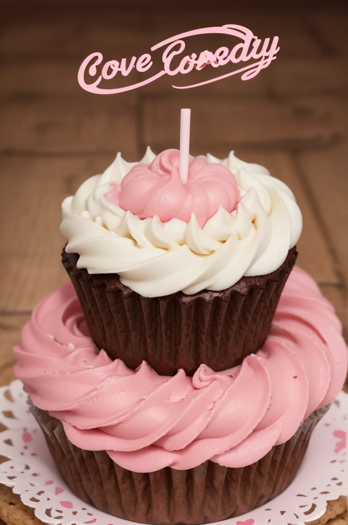generate a candy store logo with the background color as follows: a light, soft pink, like cotton candy, Conveying sweetness and joy. now highlighted with the letter M with the following description: a cute font, the letter M can be shaped like a candy, like a candy or a cookie, the font color may be a darker shade of pink, or even a chocolate brown, for contrast. with the following also descriptions of the candy symbols: various cute sweets scattered around the logo, like brigadiers, kisses, lollipops, balas e cupcakes. together with the following description: the logo can be framed by a border of whipped cream or crumbled cookies, for a rustic and charming look.