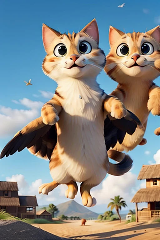 cat and a dog FLYING on a beach IN THE MIDDLE OF NOWHERE WITH A BUNCH OF RETARTED HUMANS TRYING TO KILL THEM AND SOME BIRDS RUNNING AFTER THE RETARTED HUMANS