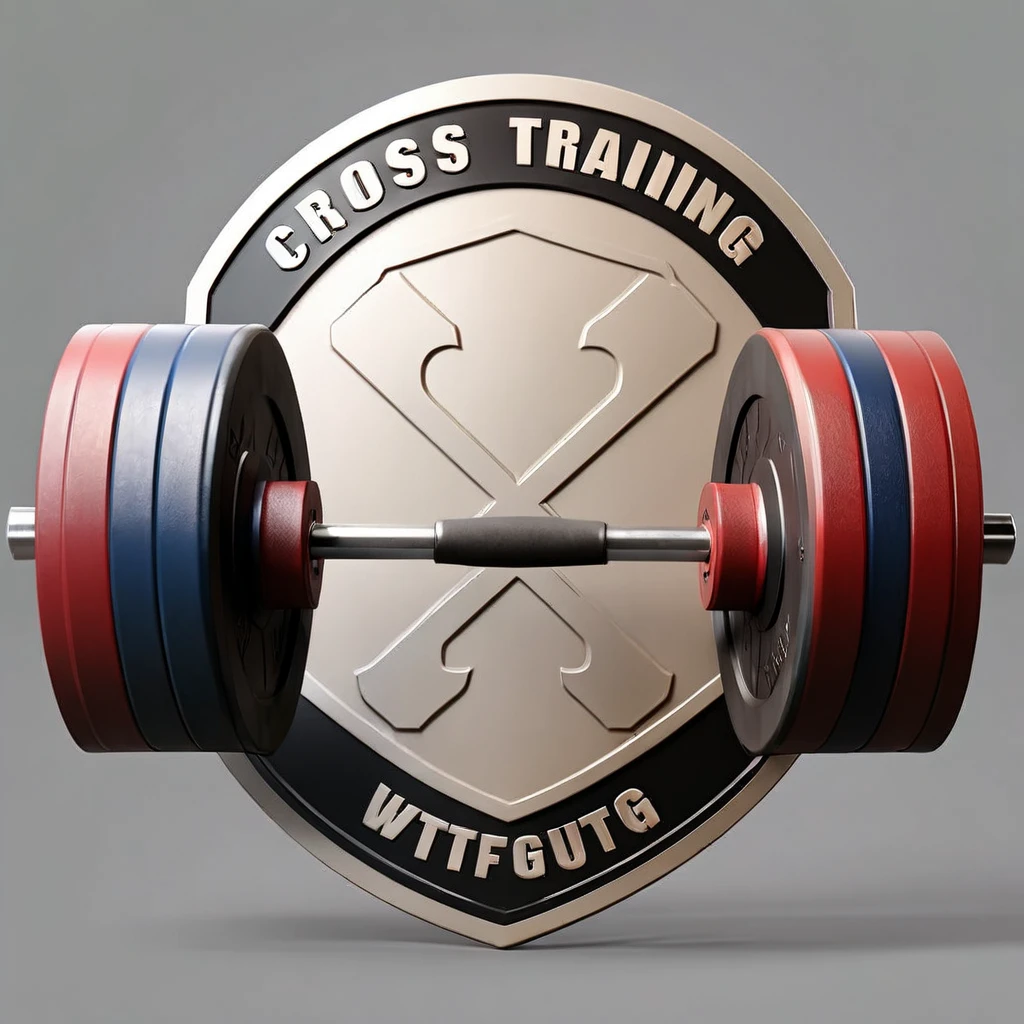 Shield type logo with olympic weightlifting bar written, "Cross training DS"