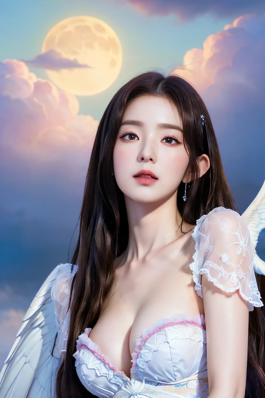 ((best quality)), ((masterpiece)), (detailed), Charming Succubus, Ethereal Beauty, Living in the Clouds, (fantasy illustrations:1.3), Fascinating eyes, Charming pose, Exquisite wings, Charming, Mysterious sky, (Luis Royo:1.2), (Yoshitaka Amano:1.1), Moonlit Night, Soft colors, (detailed cloudscape:1.3), (high resolution:1.2)