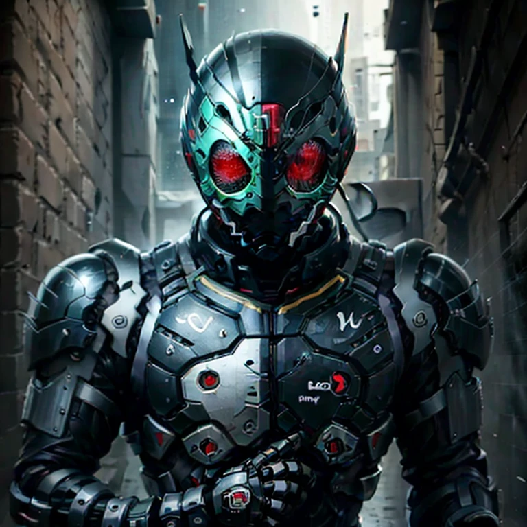 Kamen Rider, Black armor, Gray and black clothes, Techsuit, secret agent, roboto, soio,The floor is shiny with black light