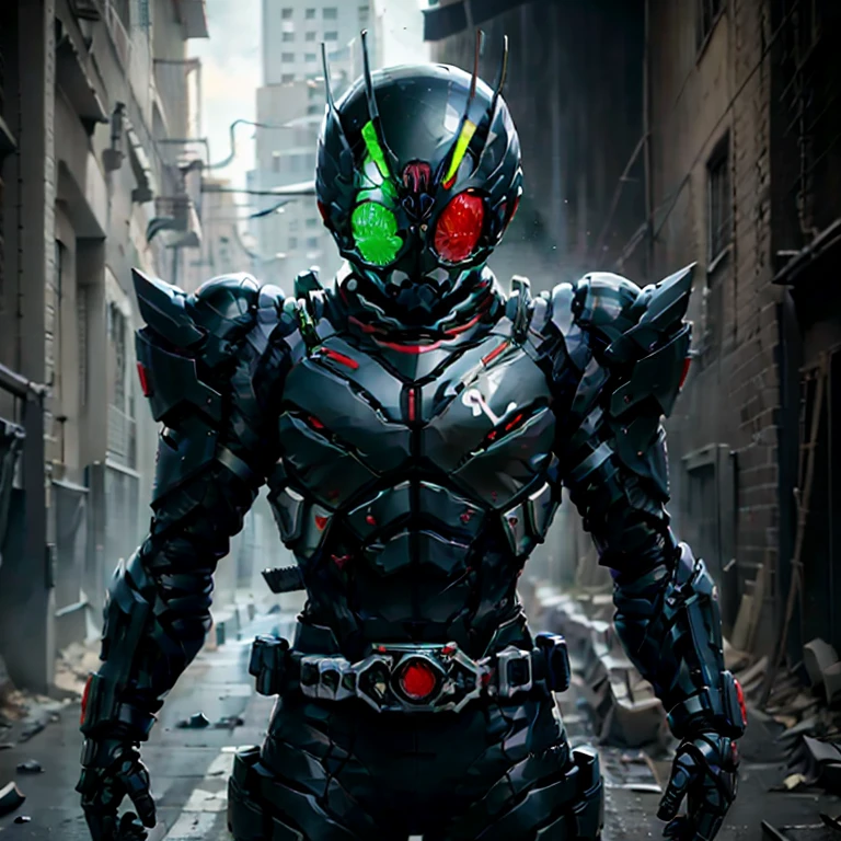 Kamen Rider, Black armor, Gray and black clothes, Techsuit, secret agent, roboto, soio，The floor is black light，