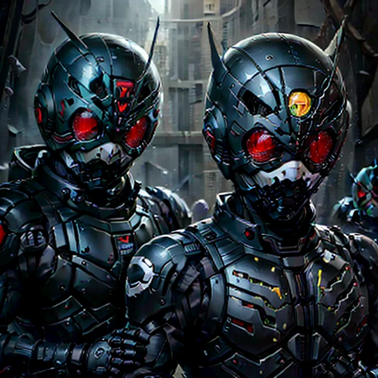 Kamen Rider, Black armor, Gray and black clothes, Techsuit, secret agent, roboto, soio,The floor is black light,