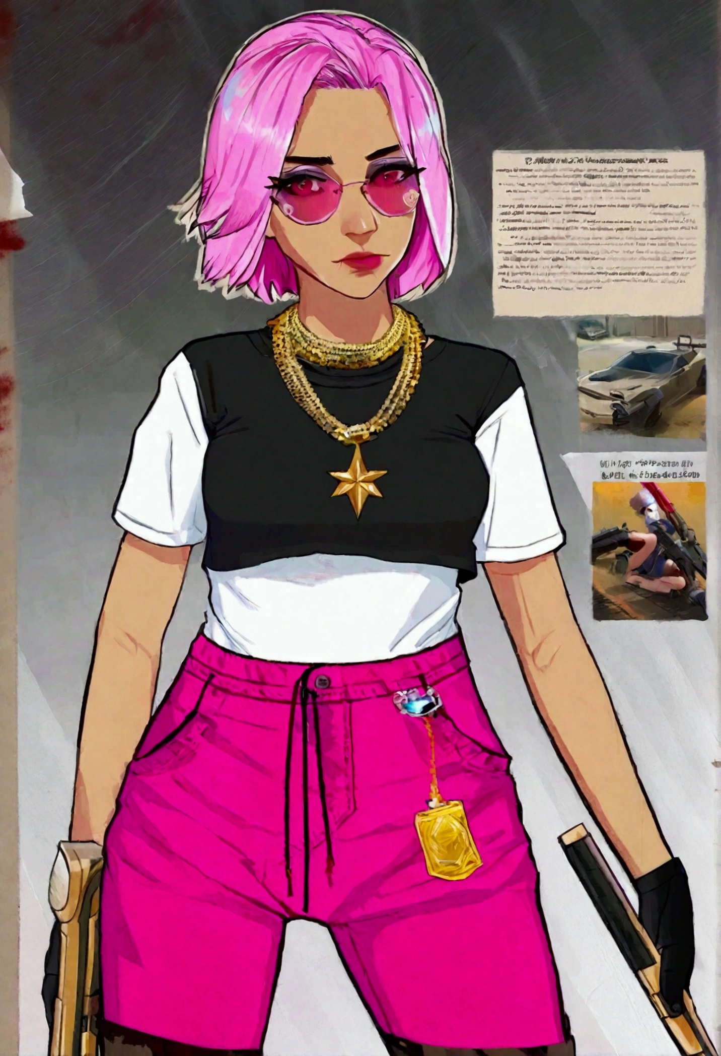 (a 20 year old femboy, short haircut, communist necklace, Joe Biden TShirt, pink panties showing over low rider pants, Sniper rifle) has been shot dead on a white roof, multiple bloody gunshots, blood pools around
